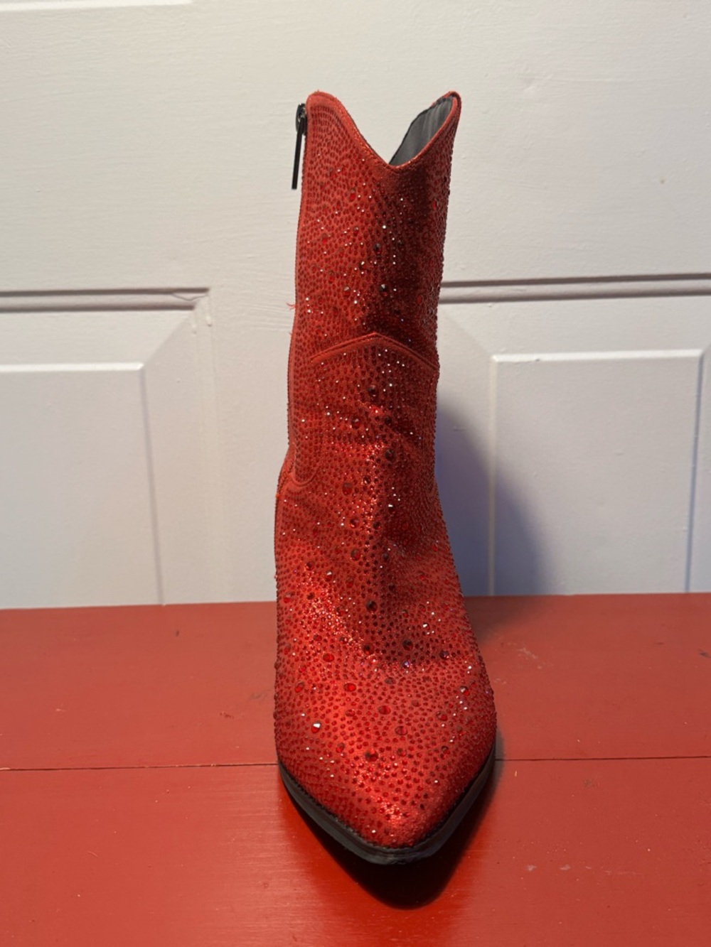 Lumuta Women’s Red Rhinestone Ankle Boots with Block Heel size 10.5 - Picture 4 of 14
